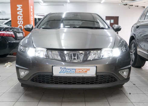 Установка светодиодных линз в фары Honda Civic 4D (2008)